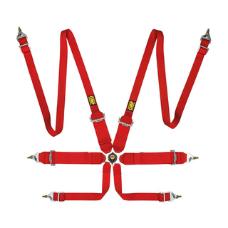 OMP Italy Saloon FHR 6 - point Safety Belts red