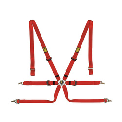 OMP Italy Saloon Pull Down 6 - point Safety Belts red