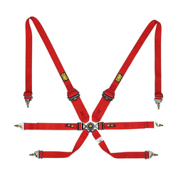 OMP Italy Saloon Pull Down 6 - point Safety Belts red